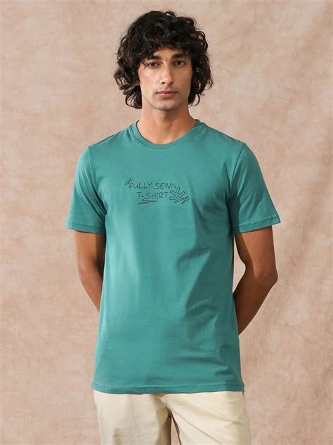 Embroidered Slim Fit T-Shirt | Green – Wrogn