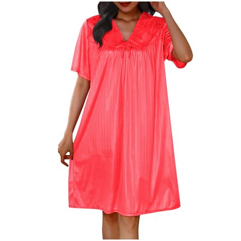 Ashirexll Plus Size Nightgowns for Women Clearance, Solid V-Neck Short ...