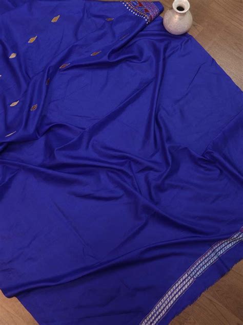 Stunning Blue Kantha Silk Saree: Hand Embroidered Elegance