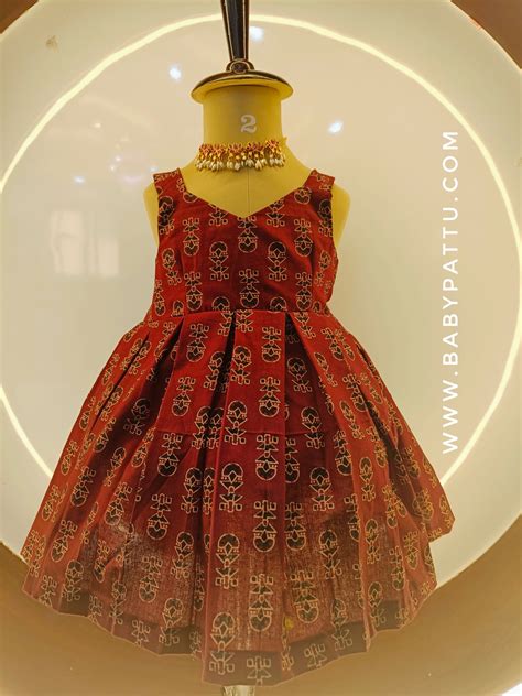 Brown Color Ajrakh Pure Cotton Frock – babypattustudio