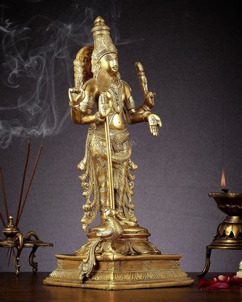 Pure Brass Kartikeya Murugan Swamy Statue - 14 inch – Budhshiv.com
