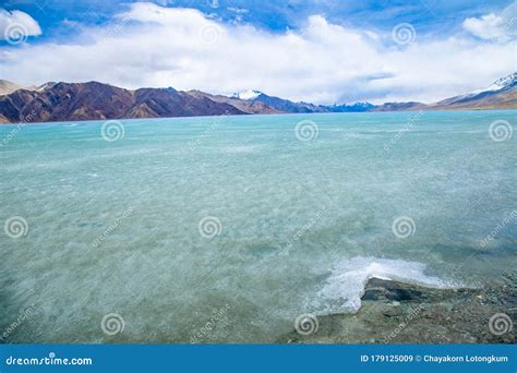 View Landscape of Himalayas Mountains and Frozen Lake Pangong Tso Stock ...