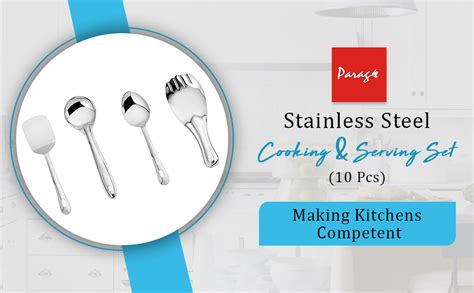 Parage Stainless Steel 10 Pieces Cooking Spoons Set, Contains Ladle ...