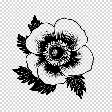 Black and white poppy flower illustration | Premium AI-generated PSD