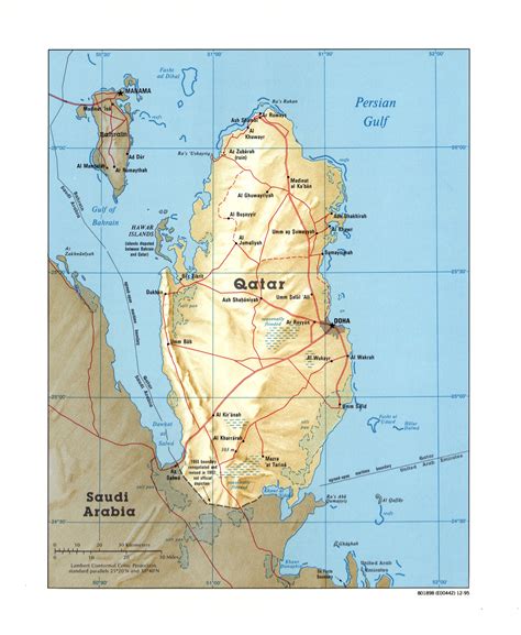Large detailed political map of Qatar with relief, roads and cities - 1995 | Qatar | Asia ...