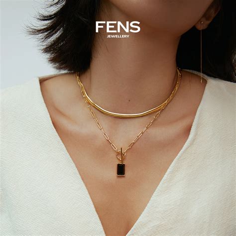 FENS珠宝 银镀18K金项链宽版扁形蛇骨项链锁骨链叠戴