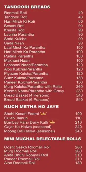Menu at Mini Mughal, New Delhi, M-71