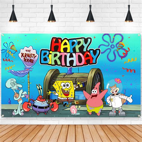 Buy Cartoon Spongebob Backdrop 5x3ft - Spongebob Party Supplies Happy ...