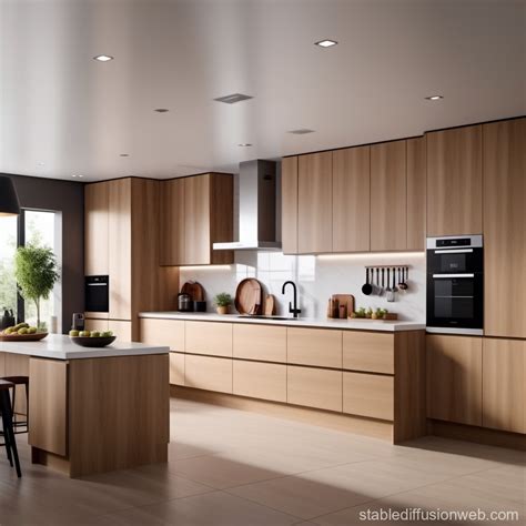 modern kitchen cabinets without handles in light oak color up to the ...