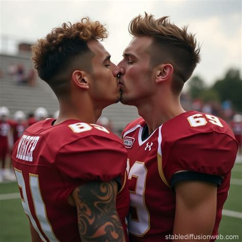 Gay Football Players Kiss on Sidelines | Stable Diffusion Online