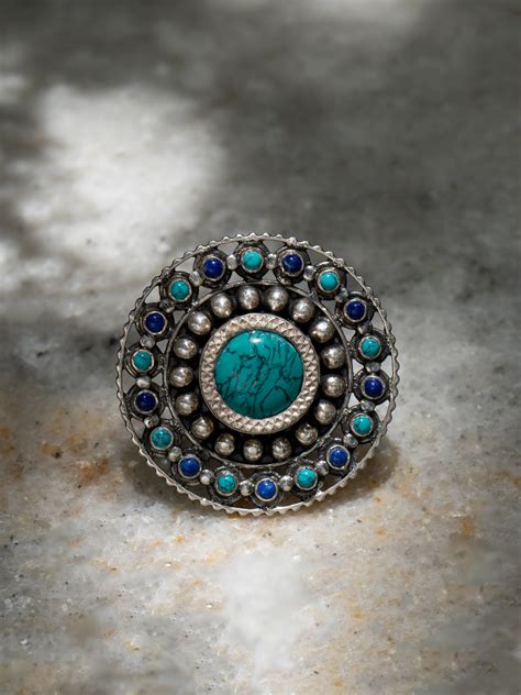 Turquoise and Blue Lapis Gemstone Adjustable Ring with Rawa Work from ...