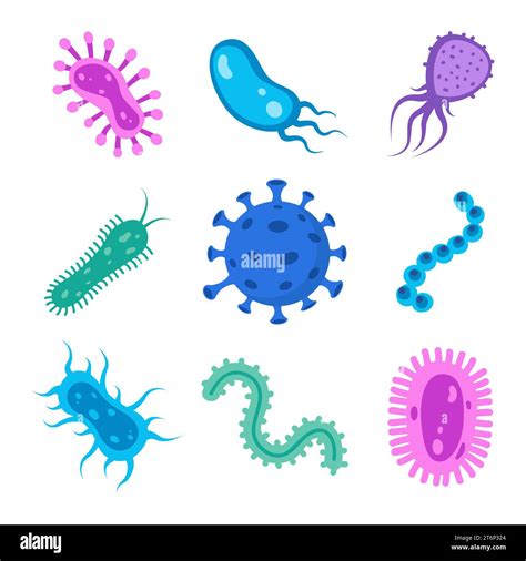 Different bacteria, pathogenic microorganisms, set. Bacteria and germs, microorganisms disease ...
