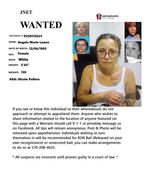 Wilkes-Barre - Wanted Angela Marie Lamas, for: https://ujsportal ...