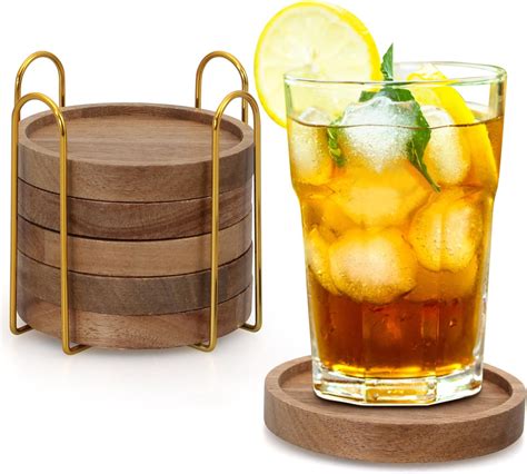 Amazon.com: 6 Pcs Best Wooden Coasters with Holder Coffee Table ...