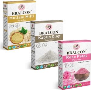BRALCON Organic Multani Mitti, Kaolin Clay, Rose Powder Combo-(100g x 3 ...
