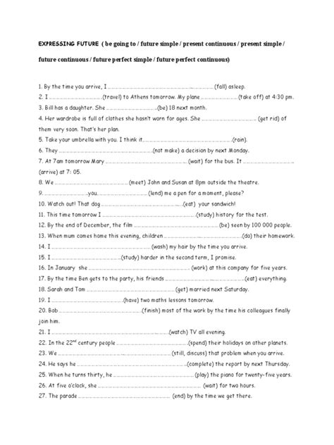 Future Progressive Tense Exercise .Pdf 的图像结果