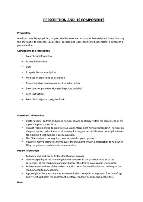 Prescription and its components - PRESCRIPTION AND ITS COMPONENTS ...