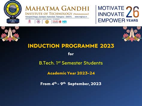 Induction Programme for B.Tech. 1st Semester Students 2023-24 - MGIT