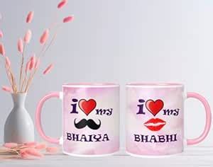 Buy NH10 DESIGNS I Love My Bhaiya Bhabhi Printed Couple Coffee Mug for ...