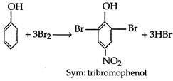 Phenol reacts with aqueous bromine to give: - Tardigrade