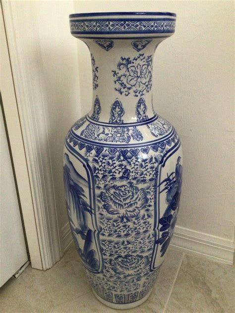 Chinese Porcelain Temple Floor Vase Blue White 24" x 9" LARGE | #3933857900