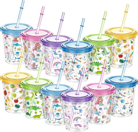Amazon.com | FoldTier 12 Pack Kids Tumbler Toddler Straw Cups 15 oz Toddler Smoothie Cup Plastic ...