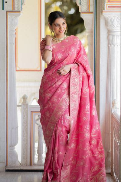 Nemesis Mehndi Soft Silk Saree With Serendipity Blouse Piece ...