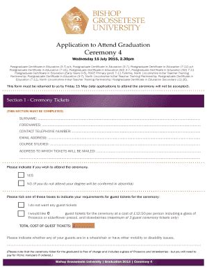 Fillable Online bishopg ac Application to Attend Graduation Fax Email ...