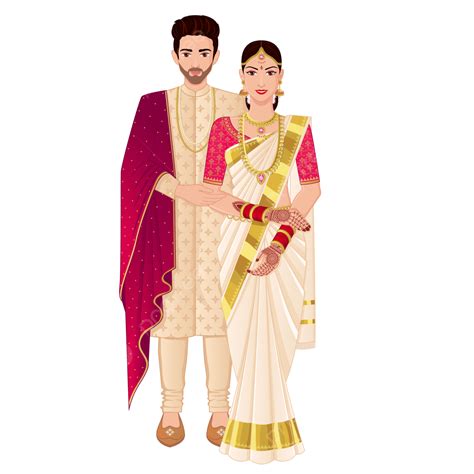South Indian Wedding Couple Standing Wearing Silk Saree And Sherwani, Wedding Couple, Outfit ...