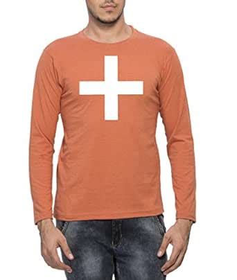 Clifton Mens Printed Full Sleeve R-Neck T-Shirt-White Plus-Rust Melange ...