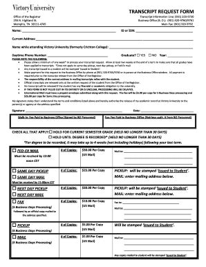 Victory University Transcript Request Form - Fill and Sign Printable ...