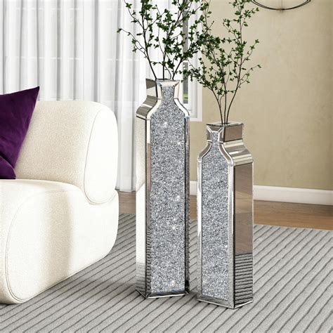 Rhinestone Tall Floor Vase 40Cm Black & Silver Floor Vase Large