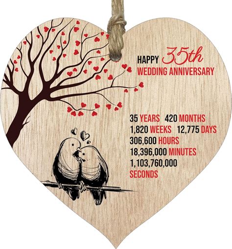 Amazon.com: 35th Wedding Anniversary Wooden Heart Plaque, Light Wood ...