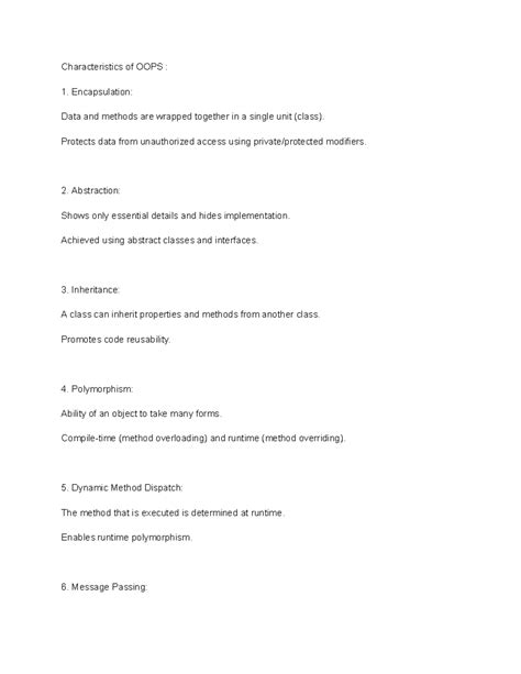 OOPS Characteristics Overview: Encapsulation, Inheritance, and More (16MARK) - Studocu