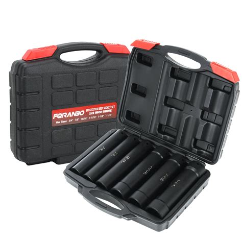 1/2 Inch Drive Extended Length Impact Socket Set, 6 Sizes Extra Deep ...