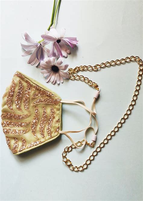 Get Golden Work Detail Sea Green Mask With Chain at ₹ 425 | LBB Shop