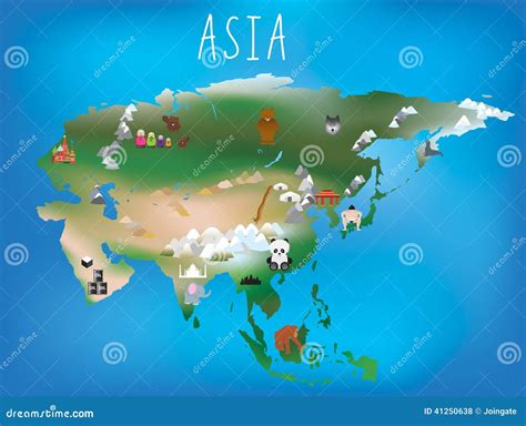 Childrens Map, Asia And Asian Continent With Landm Stock Vector - Image: 41250638