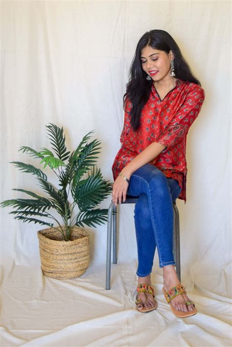 Red Ajrakh Modal Short Kurta – Hasttvam
