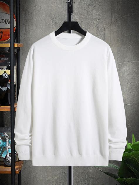 Men Solid Round Neck Sweater | White sweatshirt men, Cool outfits for ...