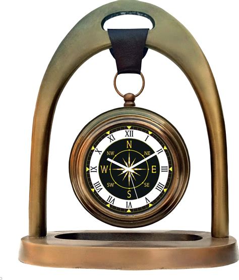 Handicrafted Antique Nautical Table Clock N. S. E. W. Compass dial for ...