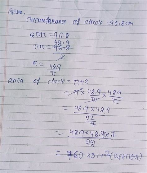 the circumference of a circle is 96.8cm.find this area - Brainly.in