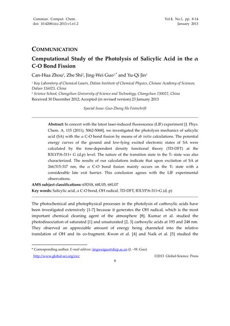 Global Science Press: Computational Study of the Photolysis of ...