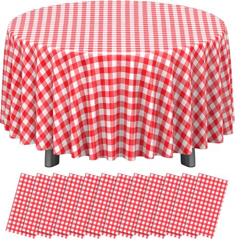 Amazon.com: 12 Pack Red and White Plastic Checkered Tablecloth Round ...