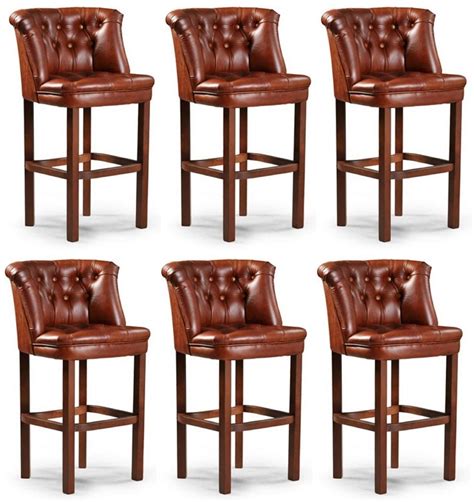 Casa Padrino luxury Chesterfield leather bar stool set of 6 brown 63 x ...