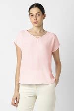 Buy Women Pink Solid Formal V Neck Top Online - 40001945 | Van Heusen