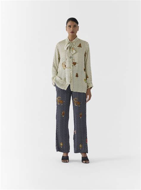 Buy - Tijori pearl polka dot knot shirt and onyx polka pants | Elan Store