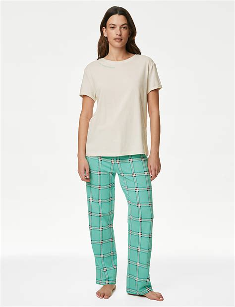 Buy Pure Cotton Checked Slogan Pyjama Set at Marks & Spencer