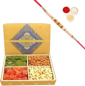 Ghasitaram Gifts Rakhi Gifts Dryfruits-4 Part Assorted Dryfruits SQ box ...