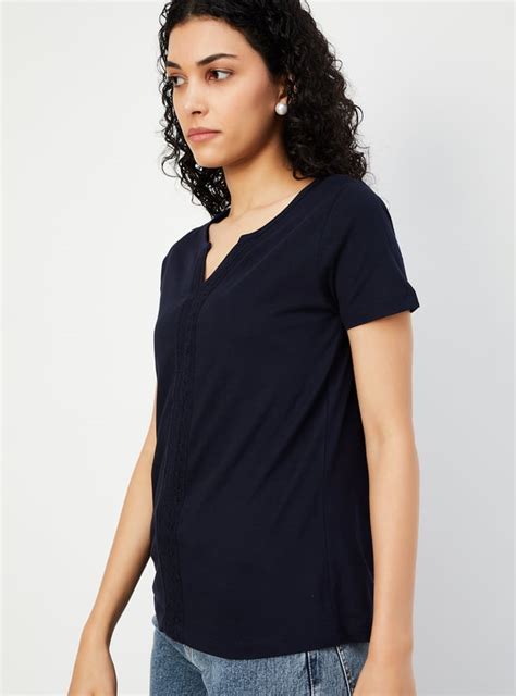 Buy Women Lace Detail T-shirt Online at just Rs. 299.0 - 1000014417085 ...