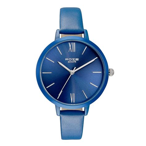 Buy Sonata Poze Quartz Analog Blue Dial Leather Strap Watch for Women ...